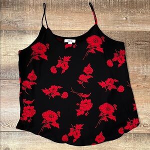 Bar III Women's Black and Red Floral Top